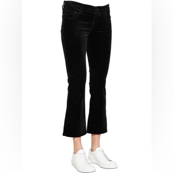 JBRAND Selena Mid Rise Crop Velour Corduroy Pants 27 Black Velvet - Picture 1 of 7